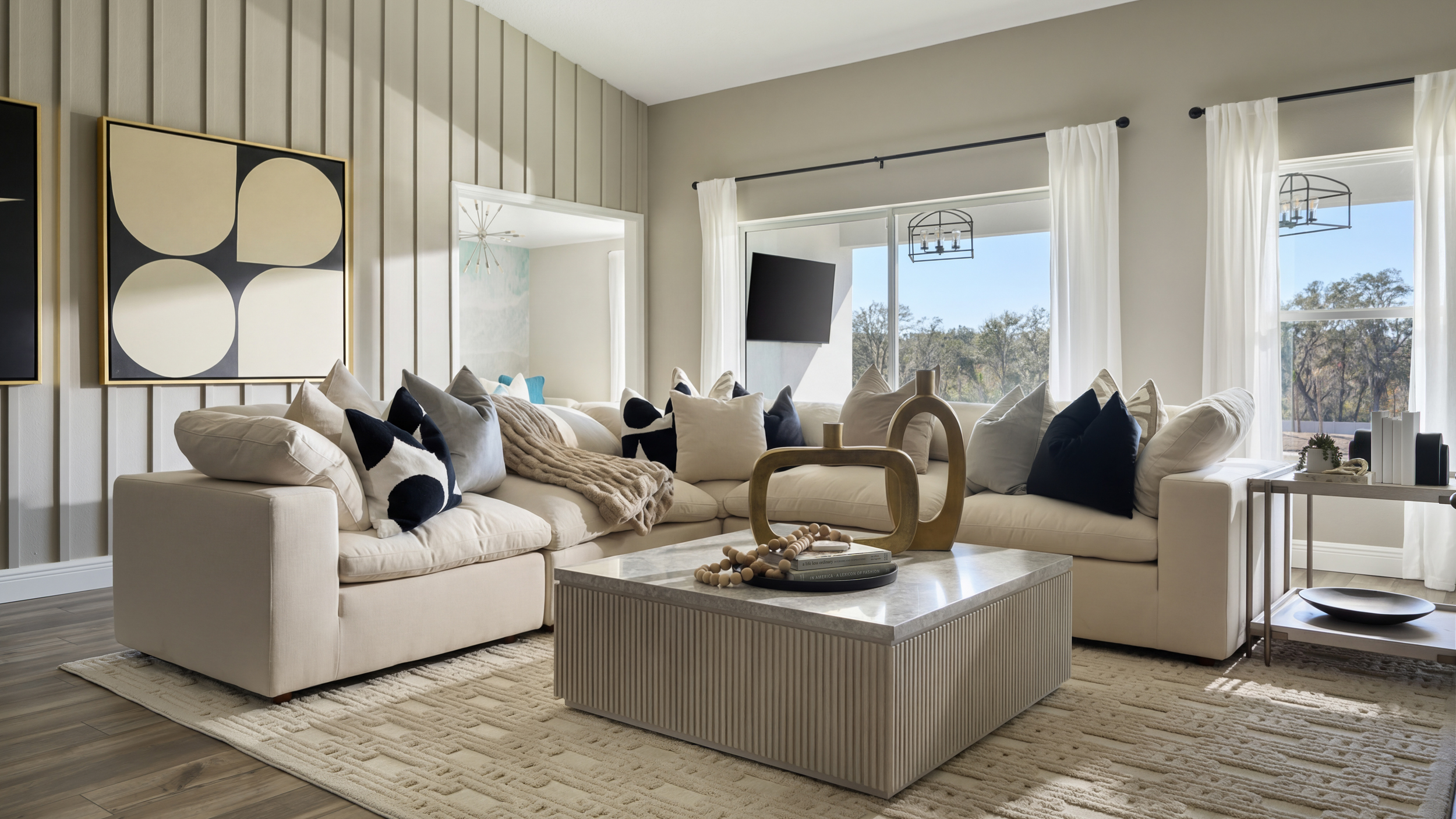 Stylish living room showing how to decorate a new home with neutral tones and layered textures